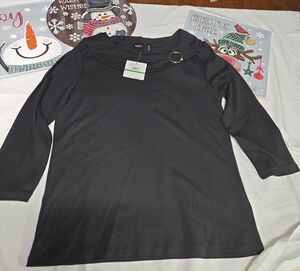 Rafaella Black Long Sleeve Top with Gold Ring Detail